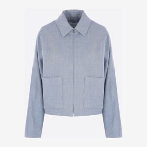 페라가모 라이트 블루 울 실크 리넨 블렌드 봄버 재킷 13G362 0