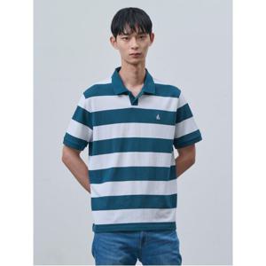 [빈폴멘] 원버튼 스트라이프 칼라넥 티셔츠 - 그린 (BC4342C08M)