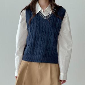 샵앤) FW 국산 여성 V넥 꽈배기 니트 조끼 21DS-WVS-3972-레드