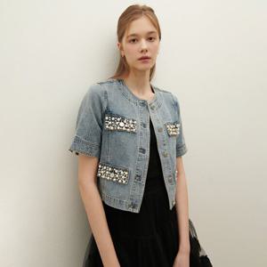 [SATIN] 진주 스터드 데님 자켓 S252B155