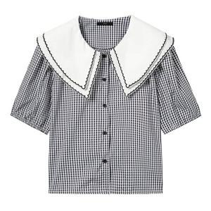 [르샵]체크 세일러 카라 반팔 블라우스 (DP2BA020A)