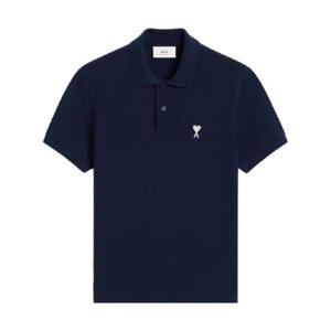 AMI Paris 로고 자수 폴로 셔츠 H25HPL060760