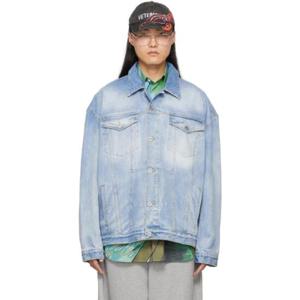 베트멍 청자켓 블루 코튼 데님 재킷 241669M177000