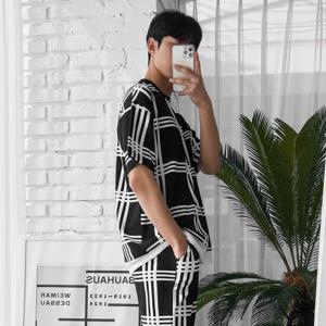 [리빌모아]남자 데일리 체크 레이어드 반팔 티셔츠 5C5-TSH-Q008