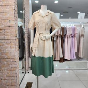 [JJ JIGOTT][JJ지고트]버튼 칼라 배색 원피스 GM6M0OPW1