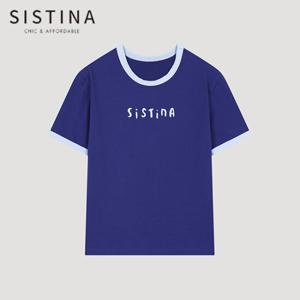 [SISTINA] 인기 코튼 로고 배색 티셔츠_ASJTSO21020_BL