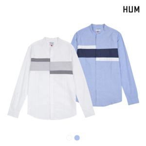 [HUM][HUM]남) 면100 블러킹 밴드카라 셔츠(H175M203A)
