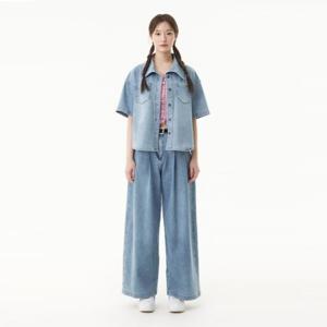 플라스틱아일랜드  투턱와이드 데님 팬츠 (PR2DP381)