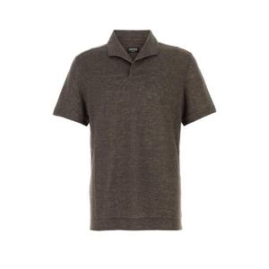 ZEGNA Brown linen polo shirt RUF352A9F743 N07
