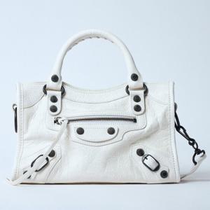 25 SS 발렌시아가 Le City 르 시티 크링클 레더 미니 숄더백 화이트 8063952ABEK9104