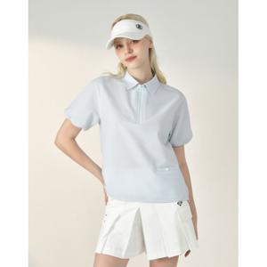 닥스 골프 여성 24SS 추가인하PREMIUM 라이트블루 써커우븐 7부소매 반집업 티셔츠 DNTS4B521B1