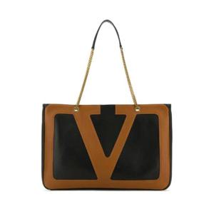 VALENTINO GARAVANI 블랙 나파 가죽 라지 비바 슈퍼스타 쇼핑백 6Y2B0D31ELH RFA