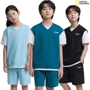[내셔널지오그래픽키즈] K252UPB020 컬러블럭 5부상하(남아 여아아동셋업)키즈주니어 반팔 반바지 상하세트