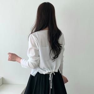 샵앤) 국산 여성 U넥 스트링 간절기 레이어드 긴팔 가디건 21DS-WCD-4440-화이트
