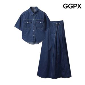 [GGPX] 데님 반팔 셔츠 앤 롱 스커트 투피스 (GP6ST002F)