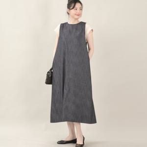 애비뉴투지 엄마옷 생지 데님 진청 A라인 봄 여름 민소매 원피스 K06515