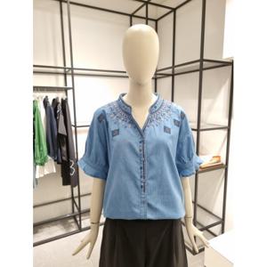 페이지플린  (F5BBL006) 에스닉 자수 포인트 반팔 데님 블라우스