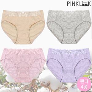 [핑크룩] 허그 스판코튼 면팬티 삼각 여성팬티4P