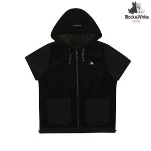 [블랙앤화이트] 여성 벨벳 믹스 반팔 베스트 1002LXGP_BLACK