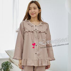 [러브어필] 국산 선염 체크면 베이지 캐주얼 여자잠옷(WC9583)
