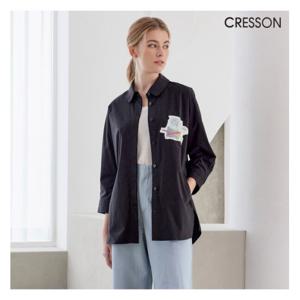[크레송]크레송 여성 블랙 루즈핏 아트웍 셔킷 셔츠 C232B201A1_