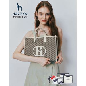 HIBA4F159IV_여성 H 아이보리 레더 패치 시그니처 패턴 토트백