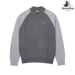 [블랙앤화이트] 남성 라글란소매 반하이넥 스웨터 2604GXKW_GREY