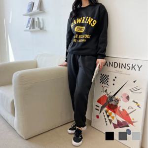 [오너클랜]인기상품 호킨스 여자 기모 맨투맨 조거 세트 USD-221