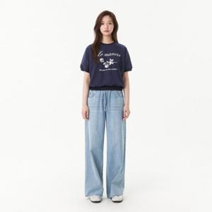 플라스틱아일랜드  허리 밴딩 스트링 데님 팬츠 (PR2DP461)