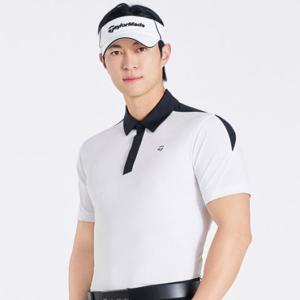 [테일러메이드] 25SS 남성 등판 메쉬 배색 카라 반팔 티셔츠 TMTYO2341-100