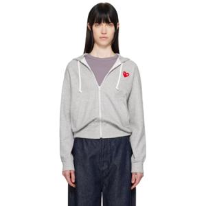 꼼데가르송 후드 그레이 스몰 하트 집업 후디 251246F097005
