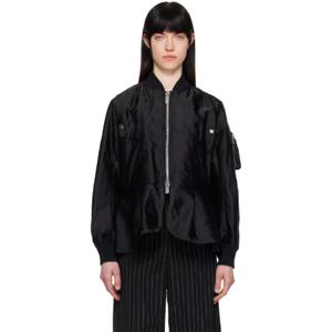 사카이 보머 블랙 새틴 퀼팅 보머 재킷 251445F058012