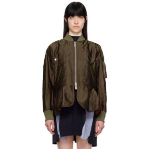 사카이 보머 카키 새틴 퀼팅 보머 재킷 251445F058014