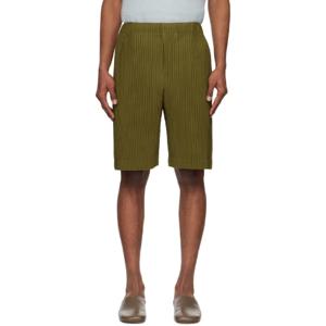 Homme Plisse Issey Miyake 반바지 카키 컬러 플리츠 쇼츠 251729M193002