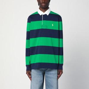 POLO RALPH LAUREN Navy blue/bright green striped cotton polo shirt 710900566015CO/Q_POLOR-NB