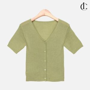 엘케이트 여성 여름반팔 가디건 무지 버튼 브이넥 골지 슬림 카디건 LNHT004