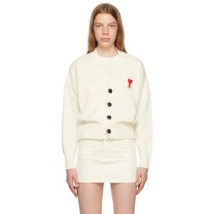 AMI Paris 가디건 오프 화이트 아미 드 꾀흐 가디건 231482F095006