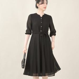 애비뉴투지 엄마옷 하객룩 트임 플레어 허리끈 여름 칠부 정장 원피스 K06529