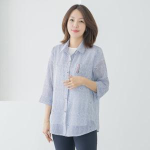 엄마옷 마담4060 트라이라인포켓셔츠 여름여성셔츠 -ZBL2506003-