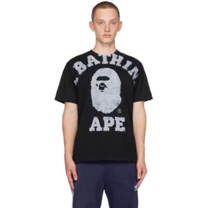 BAPE 티셔츠 블랙 오버프린트 컬리지 티셔츠 232546M213195