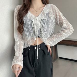 [올리비에스클로젯] 프릴 시스루 레이스 볼레로 가디건_O2506CD029B