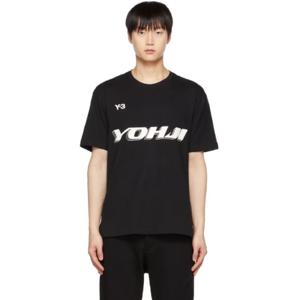 25 SS 요지야마모토 남성 블랙 텍스트 티셔츠 222138M213020