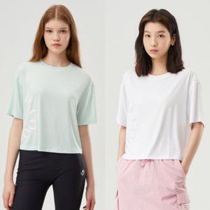 르꼬끄 여성 슬럽 크롭 레터링 반팔티 QP122ORS23