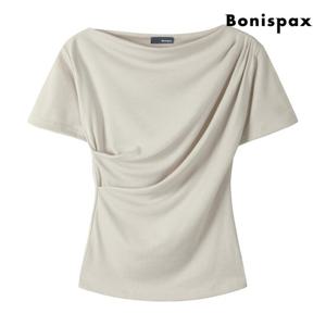 보니스팍스  페미닌 드레이프 보트넥 반팔 티셔츠 (XP6TS002M0)