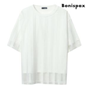 보니스팍스  시스루 배색 라운드 코튼 반팔 티셔츠 (XP6SH001M0)
