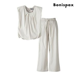 보니스팍스  슬리브리스 셔링 블라우스 앤 팬츠 투피스 (XP6ST002M0)