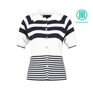레인메이커 여성 스트라이프 카라 반팔 니트 가디건 W22WCS55WH