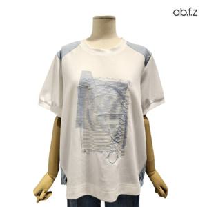 [에이비에프지]배색 자수 포인트 반팔 롱 면 티셔츠 APZ2HK42E