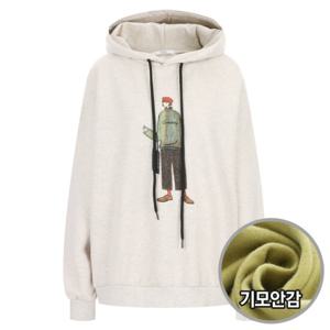 샵앤) 여성 방한 양기모 썸 패치 자수 국산 후드 티셔츠N WG-WSH-20192-오트밀