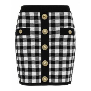 [BALMAIN] 여성 니 Length 미디 로고 바텀 Vichy 스커트 CF1LB292KF51EAB 블랙 /8